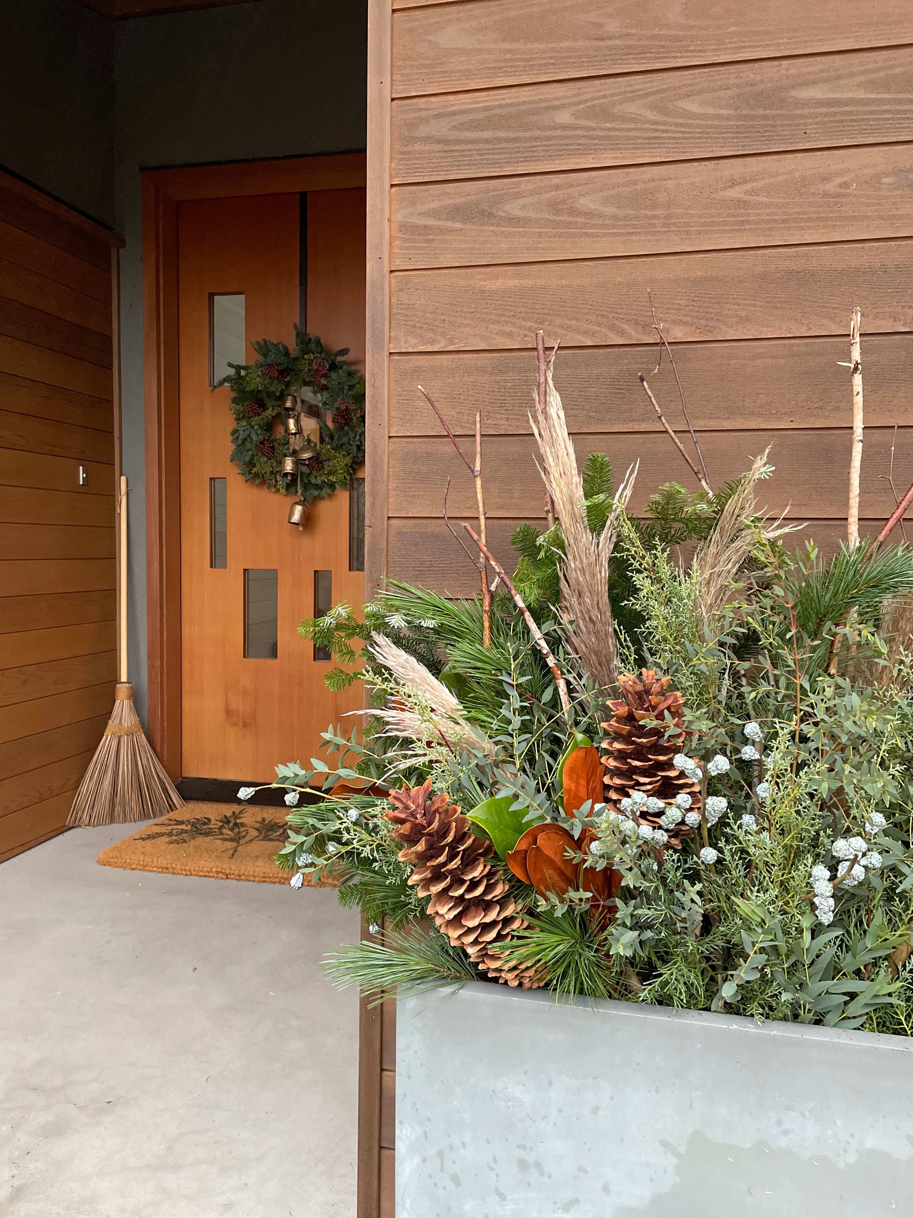 Custom Festive Greens Container Arrangement